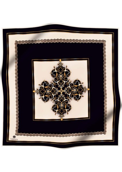 Kadın Twill Ipek Eşarp Siyah/Krem 17538 fiyatları