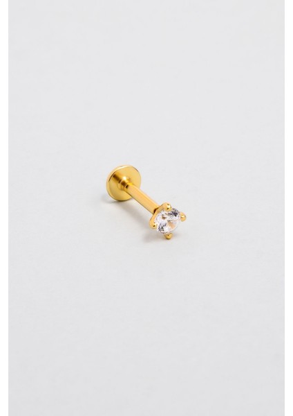 Zirkon Işıltısı 18 Ayar Sarı Altın Kaplama Gümüş Tragus-Helix Piercing