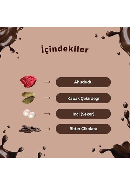 Kuvertür Çikolata Kabak Çekirdeği Inci (Şeker) ve Ahududu Içeren Meyveli Lüks Kuvertür Çikolata 115GRAM (Standart, Bitter Çikolata) fiyatları
