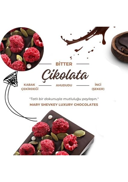 Kuvertür Çikolata Kabak Çekirdeği Inci (Şeker) ve Ahududu Içeren Meyveli Lüks Kuvertür Çikolata 115GRAM (Standart, Bitter Çikolata) modelleri