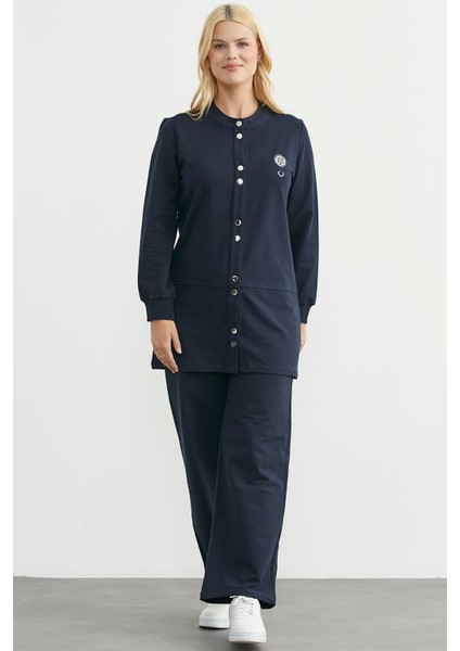 Çıtçıtlı Tunik Boy Eşofman Takım - Lacivert