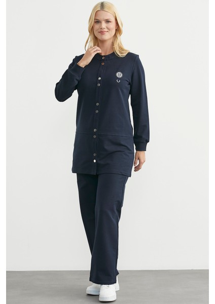 Çıtçıtlı Tunik Boy Eşofman Takım - Lacivert fırsatları