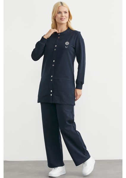 Çıtçıtlı Tunik Boy Eşofman Takım - Lacivert indirimleri