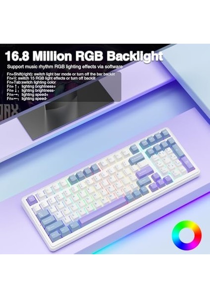 F99 3 Modlu Rgb Hot Swap Mekanik Graywood V3 Switch Kablosuz Makrolu Klavye Lila modelleri