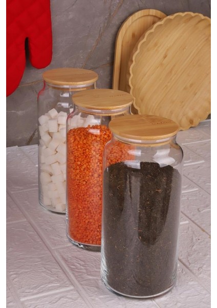 Zone - 3'lü Cam Saklama Kabı 1300ML Vakumlu Bambu Kapaklı fiyatları