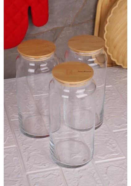 Zone - 3'lü Cam Saklama Kabı 1300ML Vakumlu Bambu Kapaklı modelleri