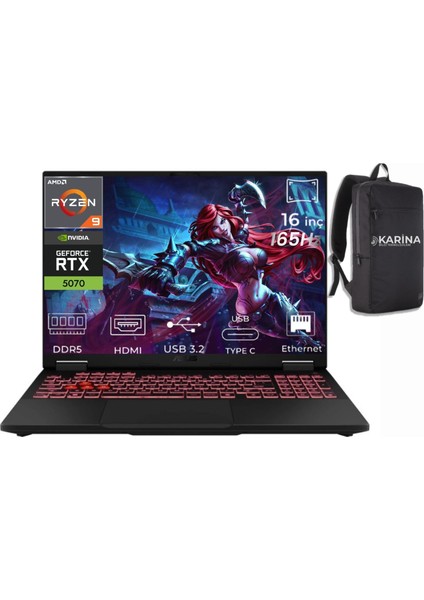 Tuf Gaming A16 Ryzen 9 8940HX FA608PP-QT031-43 32GB 4tb+4tb RTX5070 8gb W11PRO 16" Wqxga Gaming Laptop