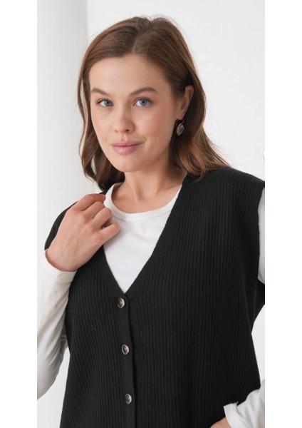 Kadın Anne Büyük Beden Fitilli Yün Triko Yelek