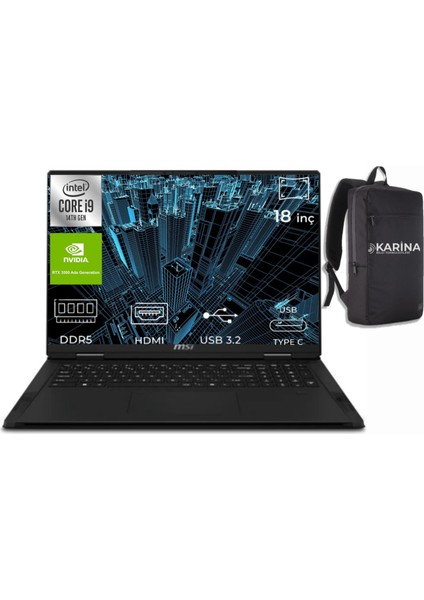 Msı Creatorpro X18 Hx I9-14900HX A14VKSG-481TR-03 64GB 1tb+1tb RTX3500 Ada 12GB W11PRO 18" Wquxga Notebook