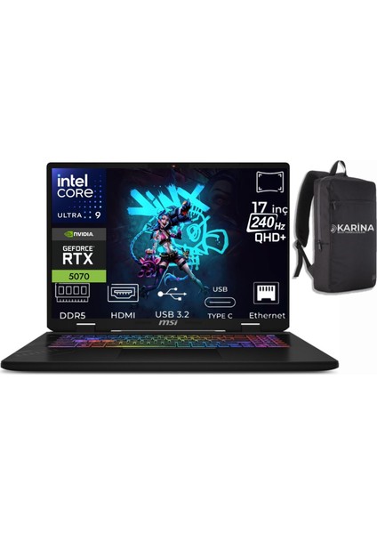 Msı Crosshair 17 Hx Aı Ultra 9 275HX D2XWGKG-017TR-12 48GB 1tb+1tb RTX5070 8gb W11HOME 17" Wqxga Gaming Laptop & D2XWGKG017TRK12