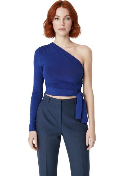 Tek Kol Uzun Kollu Crop Bluz Örme Kumaştan Kadın Profesyonel Görünüm Rahat Kullanım modelleri