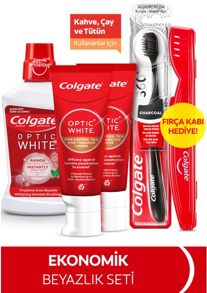 Optic White Kahve, Çay Kullananlar 50Ml 2'Li Diş Macunu, Orta Diş Fırçası, Ağız Bakım Suyu 250Ml