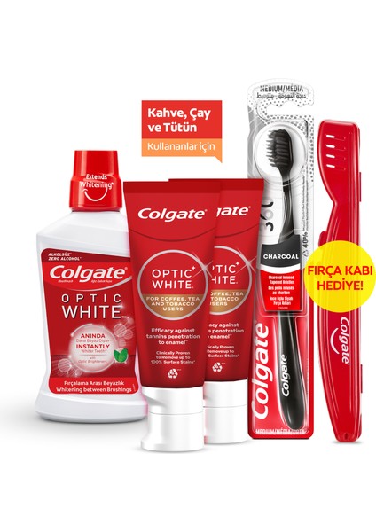 Optic White Kahve, Çay Kullananlar 50Ml 2'Li Diş Macunu, Orta Diş Fırçası, Ağız Bakım Suyu 250Ml