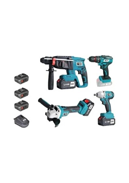 Akülü Kombo Set 4'lü Kömürsüz 20V Yüksek Performanslı Aletler Seti fiyatları