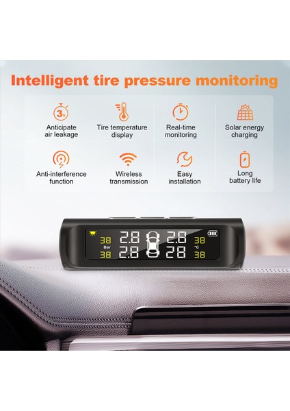 Güneş Tpms Araç Lastik Basınç Alarm Izleme Sistemi 4 Harici Otomatik Alarm Sistemi Lastik Basınç Sıcaklığı Uyarısı (Yurt Dışından) fırsatları