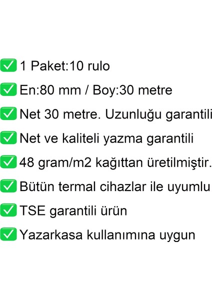 80x30 Metre Termal Yazarkasa ve Adisyon Rulosu 10 Adet fiyatları