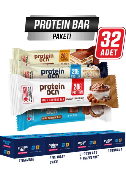 Protein Bar Paketi - 50G x 32 Adet