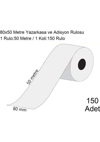 80x50 Metre Termal Yazarkasa ve Adisyon Rulosu 150 Adet