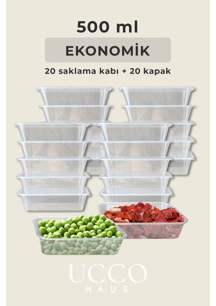 20 Adet 500ML Ekonomik Plastik Buzdolabı Dondurucu Erzak Sızdırmaz Saklama Kabı Buzluk Organizer