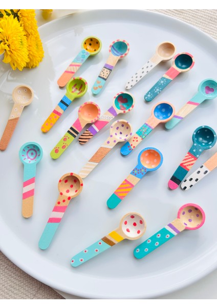 6' Lı Renkli Baharat Kaşığı - Mini Tahta Kaşık Seti- Handmade - El Çizimi Bambu Kaşık - Hediyelik- Dekoratif - Doğal Ahşap Kaşık Seti - Organik- Mumbastik fiyatları