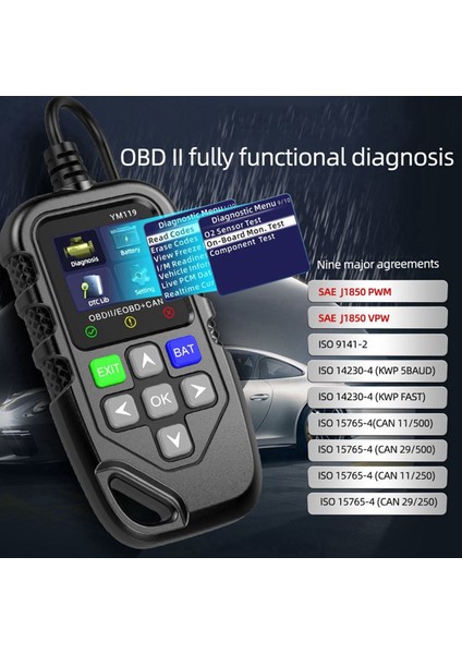 YM119 Obdıı Scanner Diagnostic Aracı Obd2 Kod Okuyucu Araba Otomatik Teşhis Aracı Tüm Arabalar Için Çalışma (Yurt Dışından) modelleri