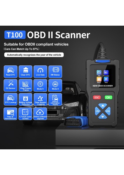 T100 Araç Arıza Teşhis Aleti Obd2 Tarayıcı Motor Araç Kodu Okuyucu Dedektörü Tarayıcı (Yurt Dışından) modelleri