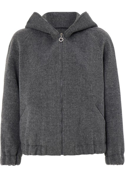 Kapüşonlu Beli Lastikli Oversize Kısa Kaban KOYU GRİ 3162