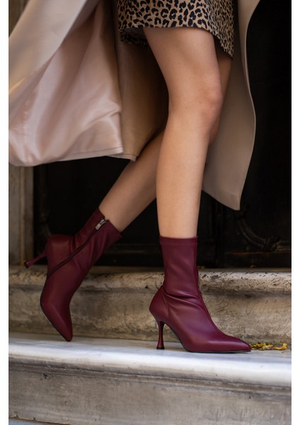 Kadın Marya Streç Cilt Yandan Fermuar Sivri Burun Ince Topuklu Bot modelleri