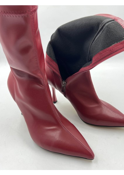Kadın Marya Streç Cilt Yandan Fermuar Sivri Burun Ince Topuklu Bot fırsatları