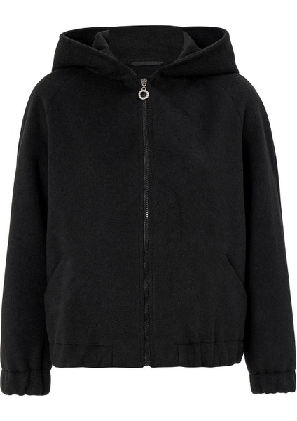 Kapüşonlu Beli Lastikli Oversize Kısa Kaban SİYAH 3162
