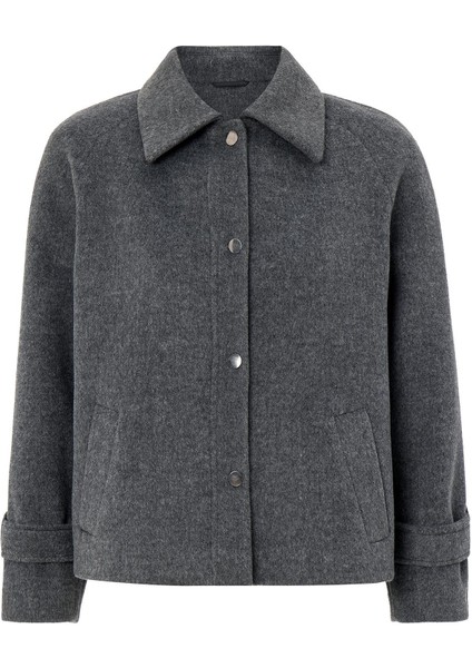 Çıt Çıt Kapamalı Pat Detaylı Kısa Kaban KOYU GRİ 3163