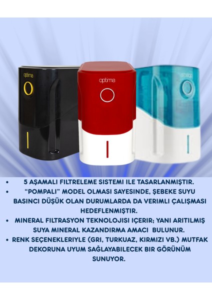 Optima 5 Aşamalı Pompalı Su Arıtma Cihazı Ve 3 Yollu Su Arıtmalı Mutfak Bataryası