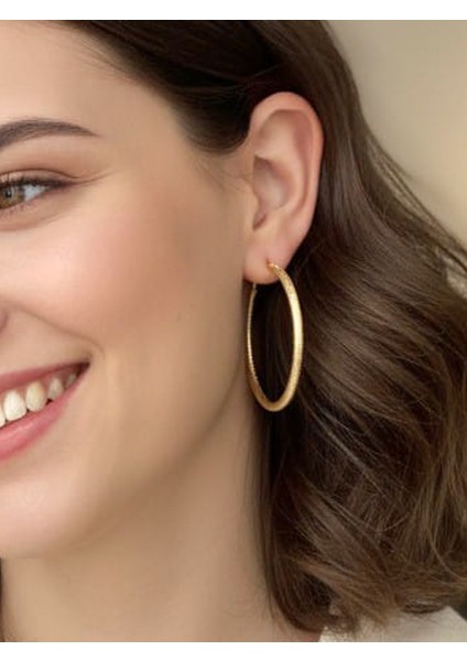 Kadın 925 Ayar Gümüş Altın Kaplamalı Halka Küpe