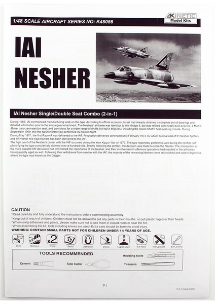 K48056 1/48 Ölçek, IAI Nesher ( Single/Double Seat Combo ) Savaş Uçağı, Plastik Model kiti