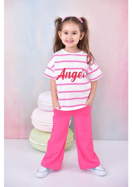 Kız Çocuk Angel Baskılı Bisiklet Yaka 4/12 yaş Garson Eşofman Takımı fırsatları