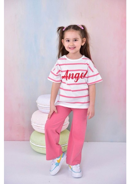 Kız Çocuk Angel Baskılı Bisiklet Yaka 4/12 yaş Garson Eşofman Takımı indirimleri