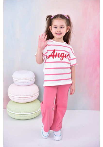 Kız Çocuk Angel Baskılı Bisiklet Yaka 4/12 yaş Garson Eşofman Takımı
