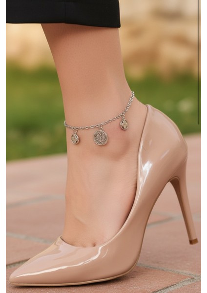 Kadın Gümüş 3 Charm Ayak Bilekliği Halhal 21 cm PMBL25615 fırsatları