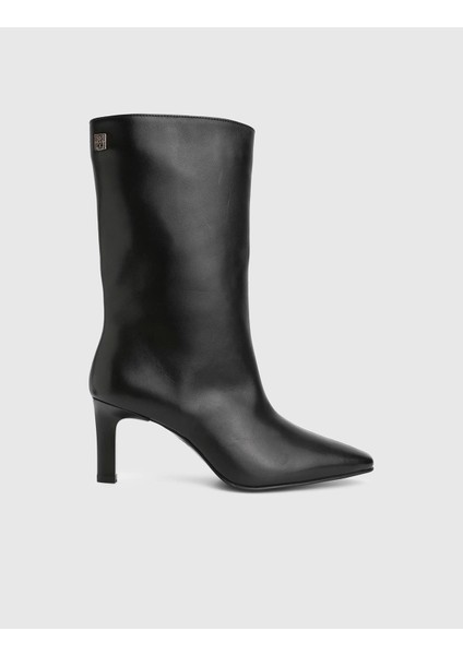 Alvina Hakiki Deri Siyah Kadın Topuklu Bot