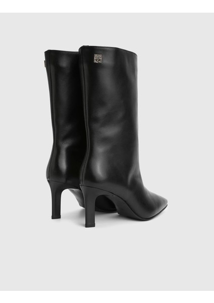 Alvina Hakiki Deri Siyah Kadın Topuklu Bot