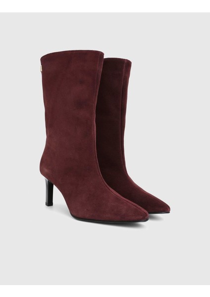 Alvina Hakiki Süet Deri Bordo Kadın Topuklu Bot