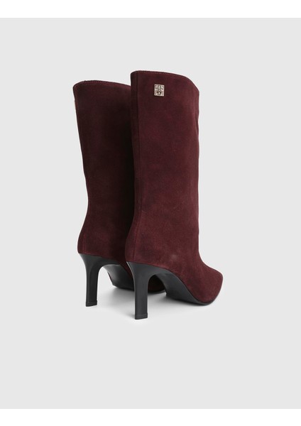 Alvina Hakiki Süet Deri Bordo Kadın Topuklu Bot