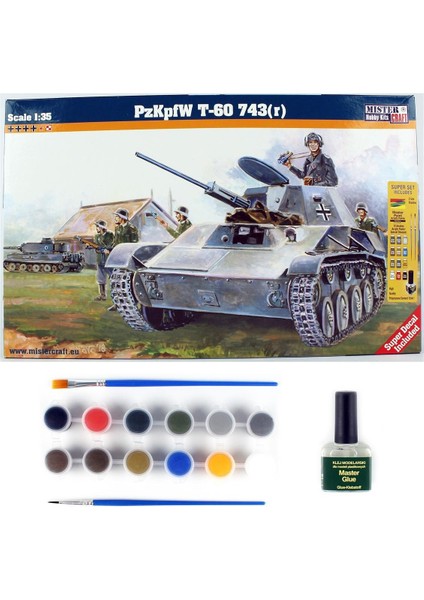 E003ST 1/35 Pzkpfw T-60 743R Tankı Plastik Model Kiti, (12XBOYA,2XFIRÇA,YAPIŞTIRICILI Başlangıç Seti)