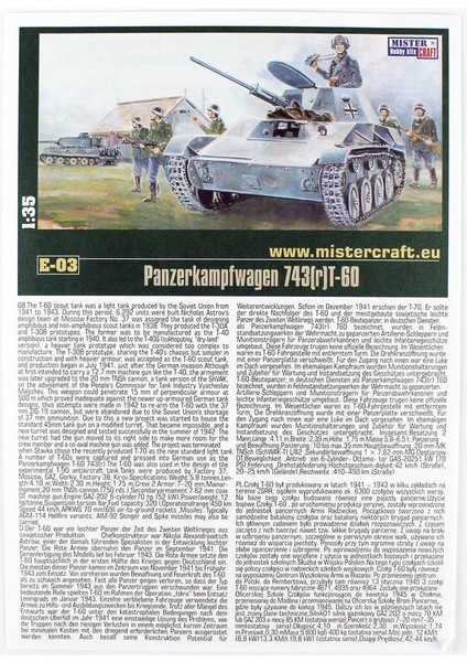 E003ST 1/35 Pzkpfw T-60 743R Tankı Plastik Model Kiti, (12XBOYA,2XFIRÇA,YAPIŞTIRICILI Başlangıç Seti)