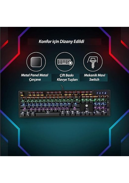 GK100F Mekanik Gaming Oyuncu Klavye Mavi Switch Ingilizce Q indirimleri