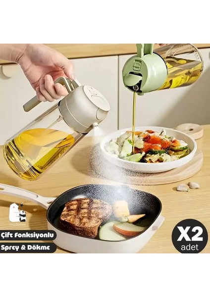 2'li Çift Fonksiyonlu Cam Yağdanlık 550ML Zeytinyağı Sıvıyağ Şişesi Airfryer Sprey Yağlık Sirkelik