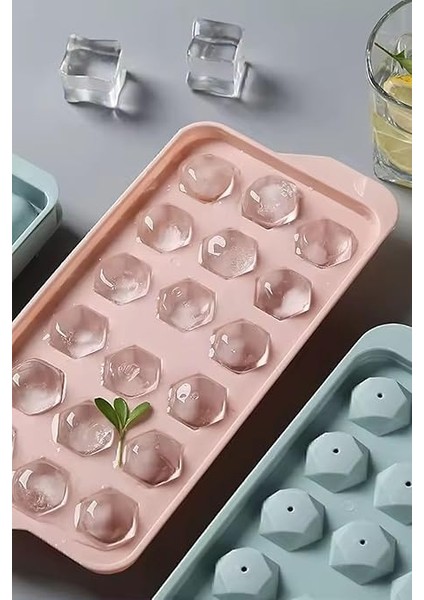 Pamplona Pembe 18 Bölmeli Kapaklı Kristal Buz Kalıbı Dondurma Kalıbı Buz Saklama Kabı Sunumluk VLT1448 modelleri