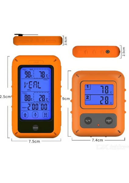 Çift Problu Kablosuz Alarmlı Fırın ve Barbekü Termometre THR311