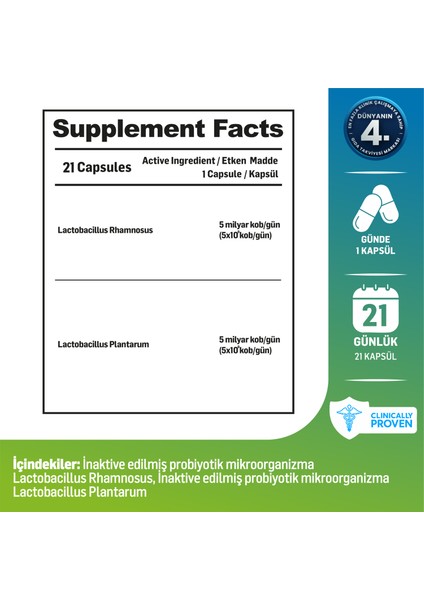 Postbiyotik 210 Milyar Cfu Rhamnosus & Plantarum Sindirim (21Kapsül & 700mg) | Akıllı Gıda Takviyesi modelleri