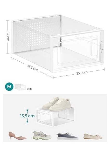 Ayakkabı Kutuları, 18 Şeffaf Ayakkabı Kutusu Seti, Katlanabilir ve Istiflenebilir, 44 Bedene Kadar, Şeffaf Beyaz LSP18SWT fiyatları